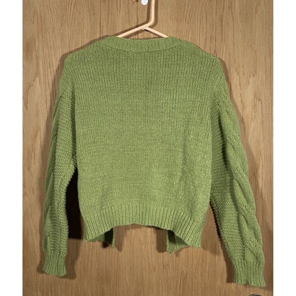 SweetSalt Women's Lg Avocado Green Cropped Chunky Knit Cardigan Boxy Brand New - Picture 2 of 7